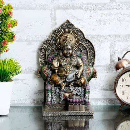 trendy homes Sitting Kuber Bronze Statue,Wealth God Statue,God of Money Decorative Showpiece  -  19 cm