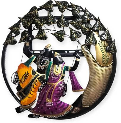 vinees collections Radha Krishna Jhula Wall Hanging Showpiece with Back LED Light Decorative Showpiece  -  54 cm