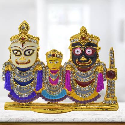Jagannath World Divinity on Wheels: Lord Jagannath Gold-Plated Car Dashboard Idol Decorative Showpiece  -  6 cm