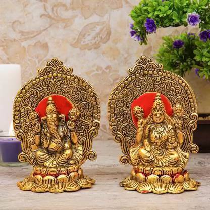 BUY N RELAX Laxmi Ganesh statue Hindu Lord Lakshmi Ganesha Murti Religious (brass,gold) Decorative Showpiece  -  12 cm