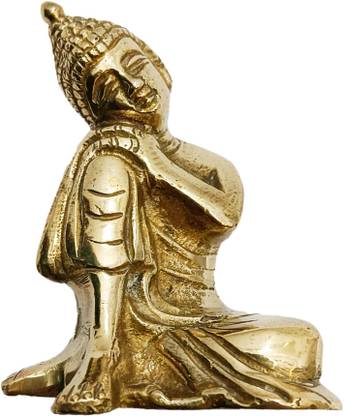 JDDCART Lord Buddha Idol in Golden Finish for Decor and Pooja Made of Virgin Brass Metal Decorative Showpiece  -  17 cm