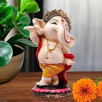 HC VILLA Little Cute Dancing Colorful Lord Ganesha Murti/Statue/Idol for Home Décor Decorative Showpiece  -  15 cm