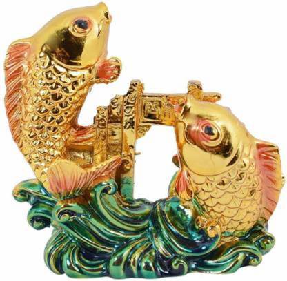 ASTRUMS Polyresin Arowana Fish Double Fish Statue for Feng Shui Decorative Showpiece - 5 cm (Polyresin, Multicolor) Decorative Showpiece  -  5 cm