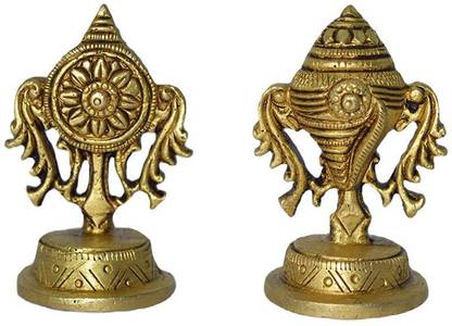 Ayyappantraders Small Shankh Chakra Brass Idol Set | Sangu Chakra Set (Height 5.5 cm) Decorative Showpiece  -  5.5 cm