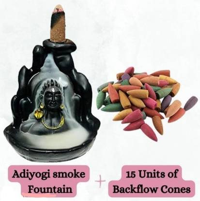 Jagmohan Enterprises Shiva Mahadev Adiyogi Smoke Fountain with 15 Backflow Cones Polyresin Decorative Showpiece  -  12 cm