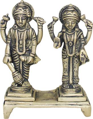 vinayakmoorti Vishnu Lakshmi Laxmi Narayan Idol/Murti (H x W x L:- 4.5 x 3.5 x 1, Gold Color) Decorative Showpiece  -  11.43 cm