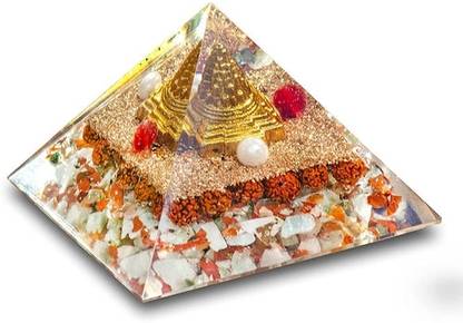 Yashvedastore Pyramid wealth Orgone with orginal Nepali rudraksha 5 mukhi Decorative Showpiece  -  8 cm