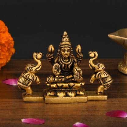 SHREEYAASH Brass Gaj Laxmi Ji Maha Lakshmi Idol Murti Statue for Home डेकोरेटिव शोपीस  -  5.08 cm
