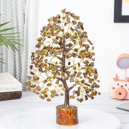 Hindcraft Tiger Eye Healing Crystal Tree, Golden Wire Decorative Showpiece  -  30.48 cm