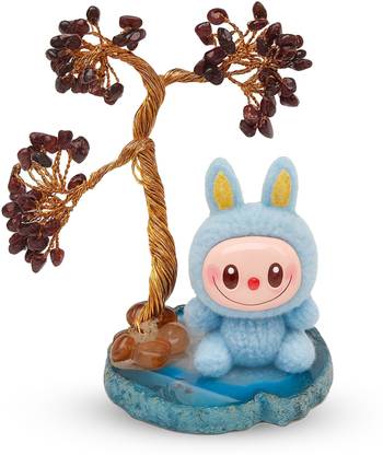 INAYA POP-UP SHOP Labubu with Garnet Crystal Tree on Agate Base , Gemstone Tree for Positivity Decorative Showpiece  -  12 cm