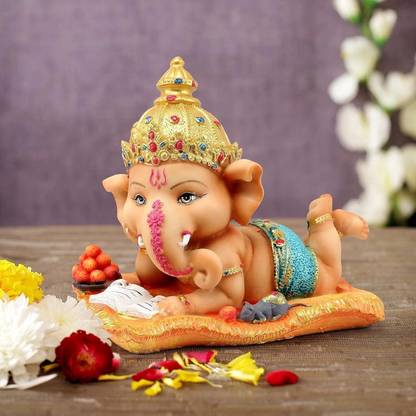 TIED RIBBONS Ganesha Idols Showpiece items for Car and Table Decorative Showpiece  -  12.9 cm