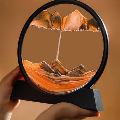 HVG TRADERS Moving Sand Art Picture Decor 3D Deep Sea Sandscape, Round Glass Frame Display Decorative Showpiece  -  17 cm