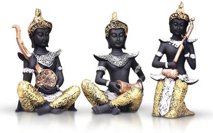 MARINER'S CREATION SET OF THREE ANTIQUE BUDDHA STATUE PLAYING MUSICAL INSTRUMENTS FOR HOME DECOR,LIVING ROOM,BEDROOM,OFFICE,HOUSE WARMING GIFT | STATUE FOR HOME DECOR | SHOWPIECE FOR HOME DECOR | GIFT ITEM Decorative Showpiece  -  22 cm