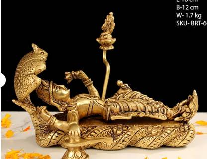 Decore hub Decore hub Brass Vishnu Padmanabhan Swami Statue, big Brass Lord Vishnu Sleeping Decorative Showpiece  -  15 cm