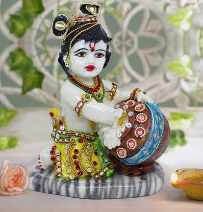 NAVYAKSH Makhan Chor Marble Finish,Murti , Krishna idol , Laddu Gopal,makhan chor kris Decorative Showpiece  -  19 cm
