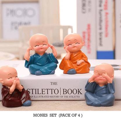 Monstoy Baby Buddha Monk Doll See No Evil, Hear No evil, Speak No Evil, Statue Decorative Showpiece  -  4 cm