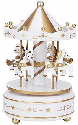 AUNMAS Merry Go Round Music Box Small Carousel Musical Box With 4 Horses Classic Decorative Showpiece  -  11.9 cm