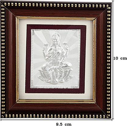 Siri Creations 999 Pure Silver Photo Frame Size 1 God Lakshmi Wooden Frame Decorative Showpiece  -  10 cm