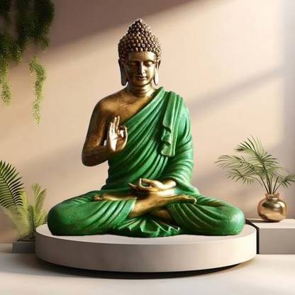 AYUZ Collections Presents Meditating Green Buddha Big Statue for Living Room, Office, Home Decorative Showpiece  -  70 cm