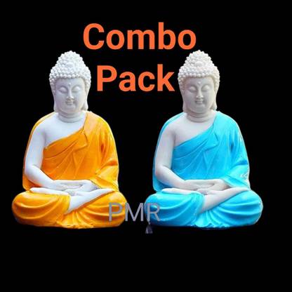 pmr enterprises Dhyan Orange Buddha Statue And White Buddha statue 5.5-inch Decorative Showpiece  -  14 cm