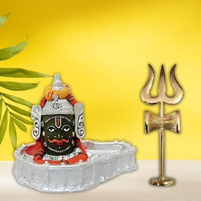 DARIDRA BHANJAN Lord Mahadev/Ujjain Mahakal WIth Trishul for Temple, Shivling, Mahakaleswar idol Decorative Showpiece  -  10 cm