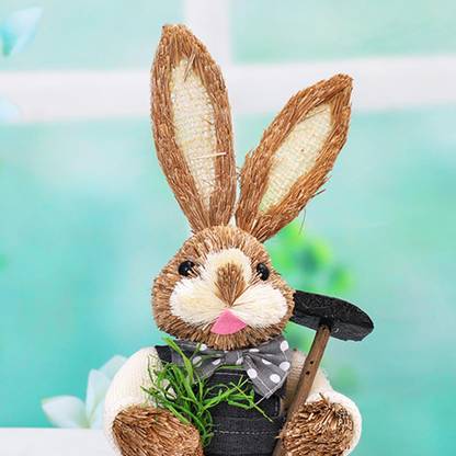 BNF Artificial Straw Easter Bunny Decoration Rabbit Doll Holiday Desktop Decor C Decorative Showpiece  -  12 cm