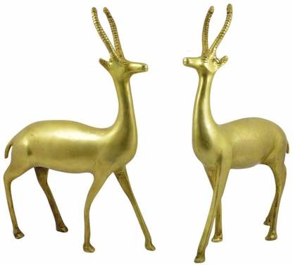 CRYSTU Brass Deer Pair Statue Vastu/Feng Shui Pair of Standing Deer for Gift Decorative Showpiece  -  26.5 cm