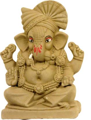 SUNINOW Suninow 100 % Eco Friendly Clay Ganesha Idol for Ganesh Chaturthi 5.1 inch Decorative Showpiece  -  13 cm