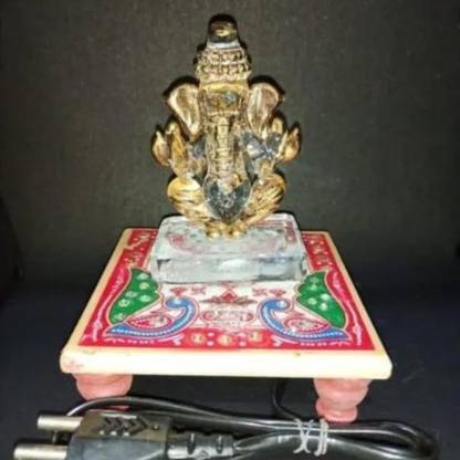 indostore99 Glass Marble Transparent Crystal Ganesha Statue With Light for Decoration Decorative Showpiece  -  8 cm