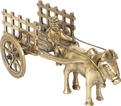 Two Moustaches 6 Inches Brass Bullock Cart Showpiece Decorative Showpiece  -  6.2 cm
