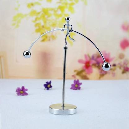 Vaisag House Stainless Steel Balancing Toy | Engular Momentum Silver Pole Balancing Man Decorative Showpiece  -  18 cm