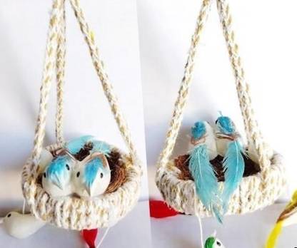 hame decoretion Chidiya pack of 4 Jute Hanging Birds with Hanging Nest Jhumar Decorative Showpiece  -  27 cm