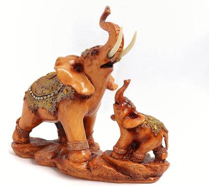 The Spiritual Living Feng Shui Trunk Up Elephant with Baby for Good Luck Decorative Showpiece  -  19.1 cm