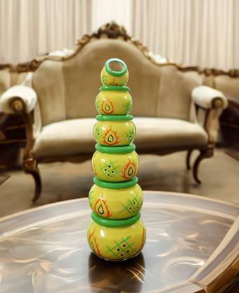 SMR Collections Exquisite Hand-Crafted Wooden Matka Set: 6 Pieces of Elegance Decorative Showpiece  -  29 cm