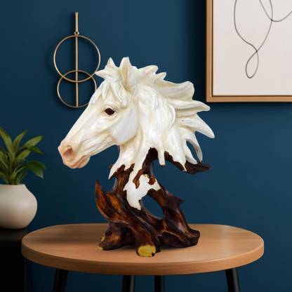 GW Creations Running Horse Handcrafted Statue|Home Décor|Drawing |living Room|Marble Finish Decorative Showpiece - 25 cm