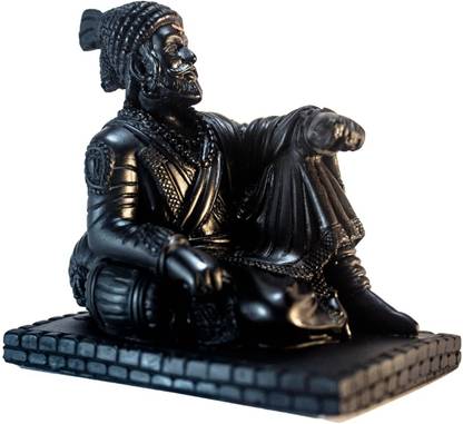 Immortals Chhatrapati Shivaji Maharaj Murti Statue Classic Idol Pure Black Matt Finish Decorative Showpiece  -  6 cm