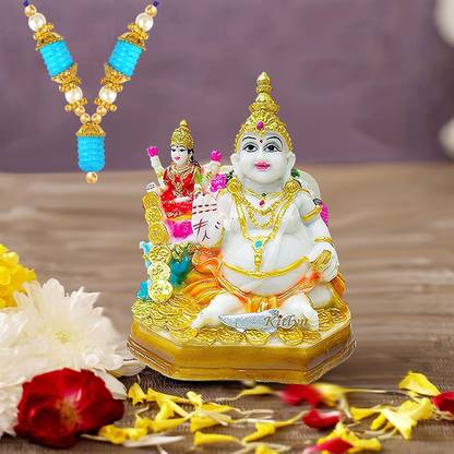 Kitlyn Laxmi-Kuber Figurine Size : (H*W*D:10*7*5) Lord Kubera For Diwali Puja (1 Mala) Decorative Showpiece  -  10 cm