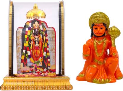 Awesome Craft Ram Lalla Statue in Ayodhya Mandir (2D),Small Hanuman Ji Ki Murti Bajrangbali Decorative Showpiece  -  10 cm