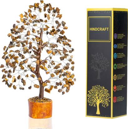 Hindcraft Tiger Eye Healing Crystal Tree, Silver Wire Decorative Showpiece  -  30.4 cm