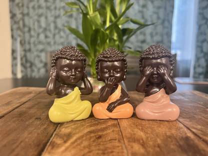 MudHut 3 Piece Baby Buddha (Eyes, Mouth & Ears Closed) Decorative Showpiece  -  7 cm