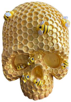 Lyla Honeycomb Skull Sculpture Figurine Shelf Halloween Statues Ornaments Gold Decorative Showpiece  -  5 cm