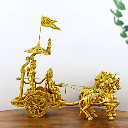 STARLIGHT Mahabharat Rath Showpiece with Krishna, Arjun, Hanuman Flag & Horses Decorative Showpiece  -  17.78 cm