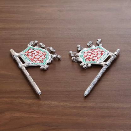 The Classic Treasure God Fan with Metal Hand Fan for All God Idol pankhi with Mennakari, Set of 2 Decorative Showpiece  -  16 cm