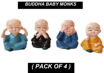 Monstoy Buddha Baby Monk Statues, Cartoon Little Monk Set of 4 Decorative Showpiece Decorative Showpiece  -  4 cm