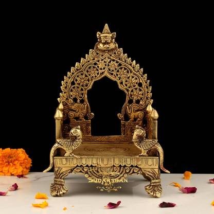 sudarshanarts 8'' Inches Brass Throne, Singhasan, Decorative Singhasan, Seat of The Gods Decorative Showpiece  -  10 cm