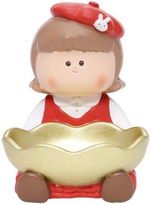 Lyla Nordic Little Girl Statue Tray Ornament Organizer Figurine Red hat girl Decorative Showpiece  -  10 cm
