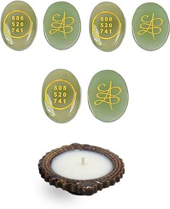 RESHAMM LIFE CARE Green Aventurine Coin with FRAGRANCE DIYA for Good Luck, Peace Crystal Coin 3pc Decorative Showpiece  -  4 cm