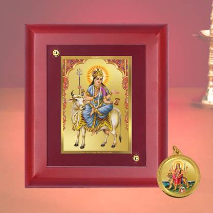 DIVINITI Navratri Combo 24K GoldPlated Mahagauri Mata Photo Frame|24K Gold Plated Pendant Decorative Showpiece  -  3 cm