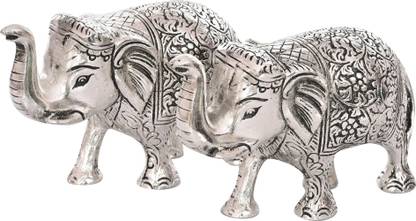 NIRMAL HANDI CRAFT Metal Elephant Statue Showpiece, White Metal Silver Plated, 1 Piece Decorative Showpiece  -  10 cm