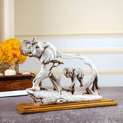 Natkhat Feng Shui Golden Elephant Showpiece Statue Figurine Decorative Showpiece  -  23 cm